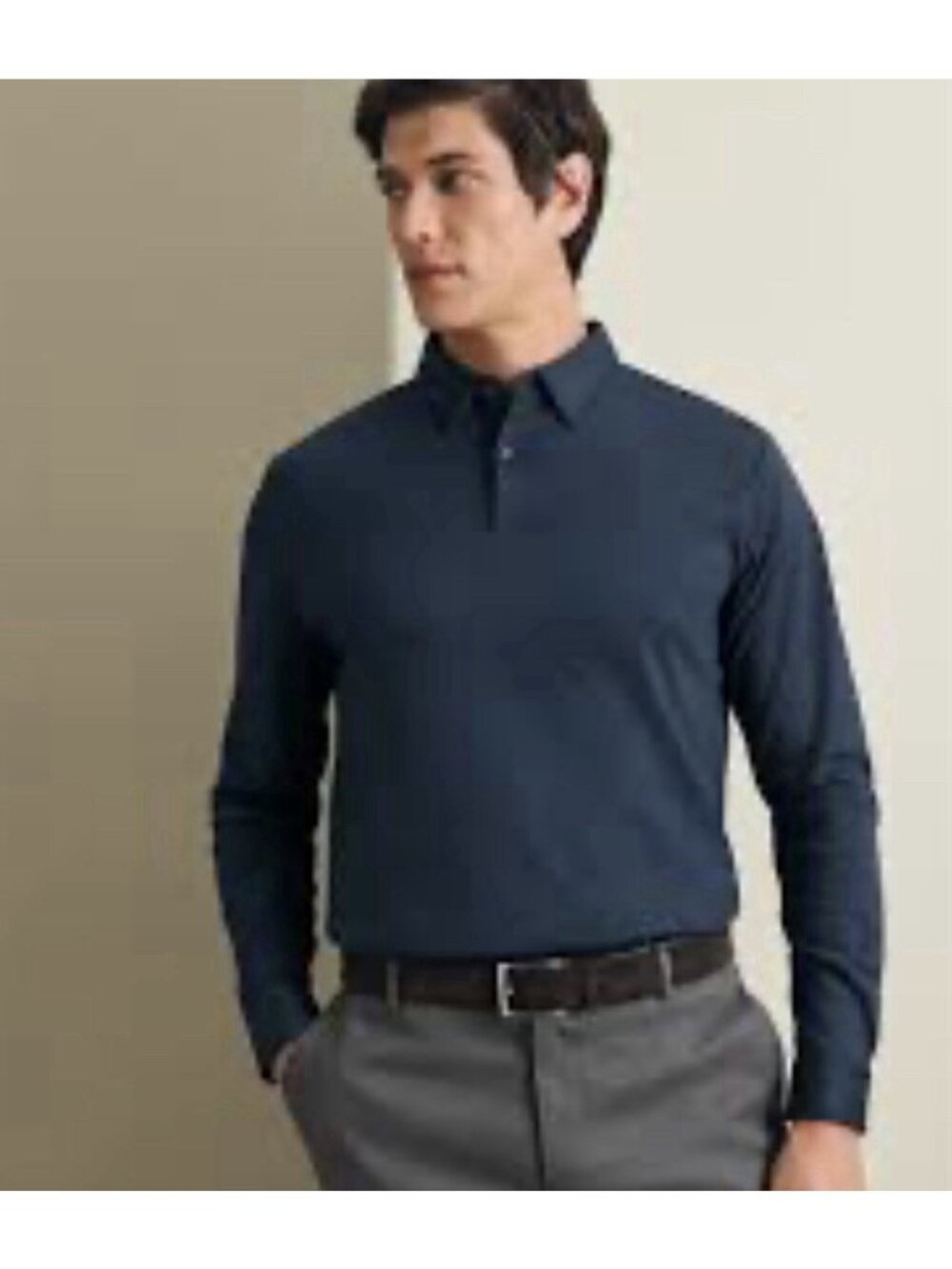 Charles Tyrwhitt Long Sleeve Smart Cotton Polo – Steel Blue Sz Large Golf Preppy
